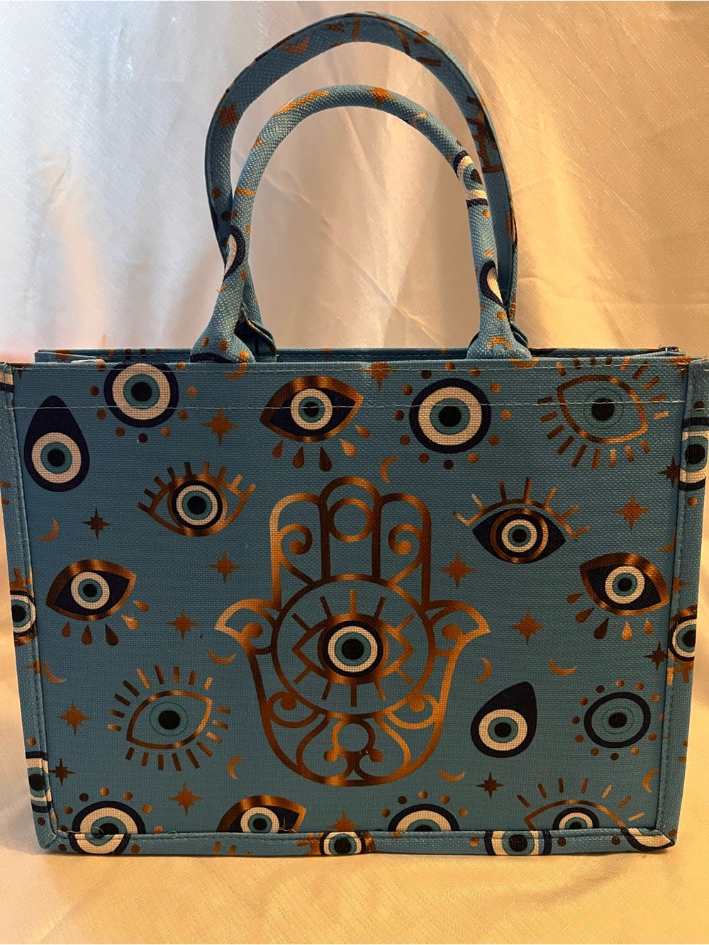 Blue Hamsa Eye Pattern Tote Bag